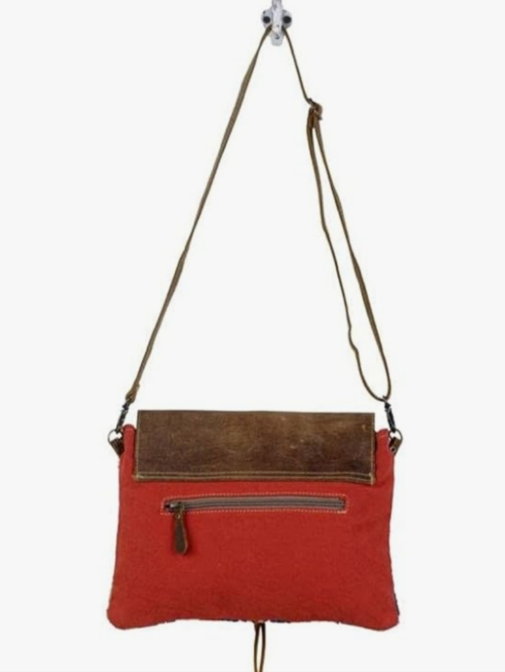 Myra Win Win Crossbody Bag Rustic Brown Leather & Southwestern Canvas Tapestry - Picture 5 of 14